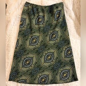Vintage Y2K Whimsy Goth Paisley Midi Green A-Line Skirt | Euro Summer Vibes 🌿🖤✨
